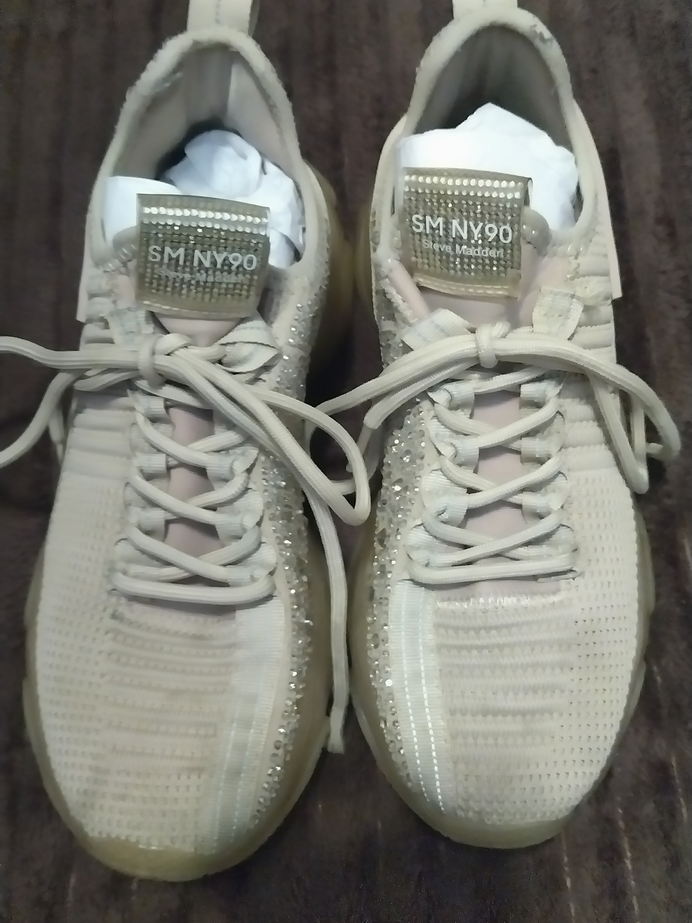 Steve Madden SM NY90 Embellished Knit Sneakers - Cream